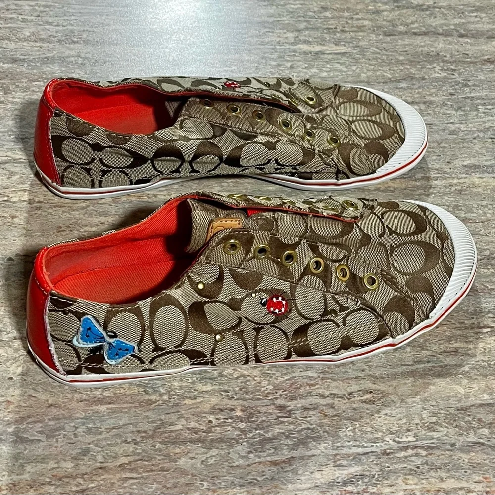 Coach Brown and Red Women's Sneakers - Picture 4 of 16